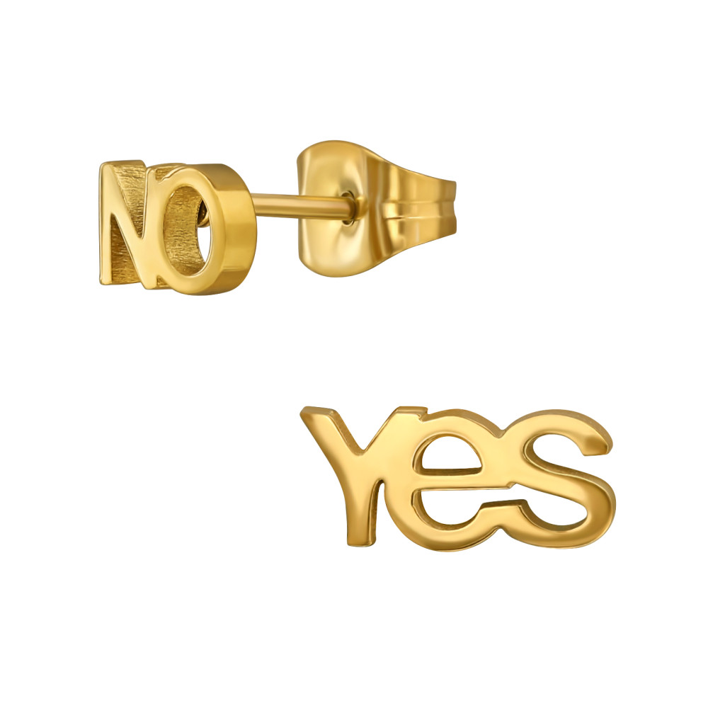 No, Yes Nemesacél Stift Fülbevaló, arany színű