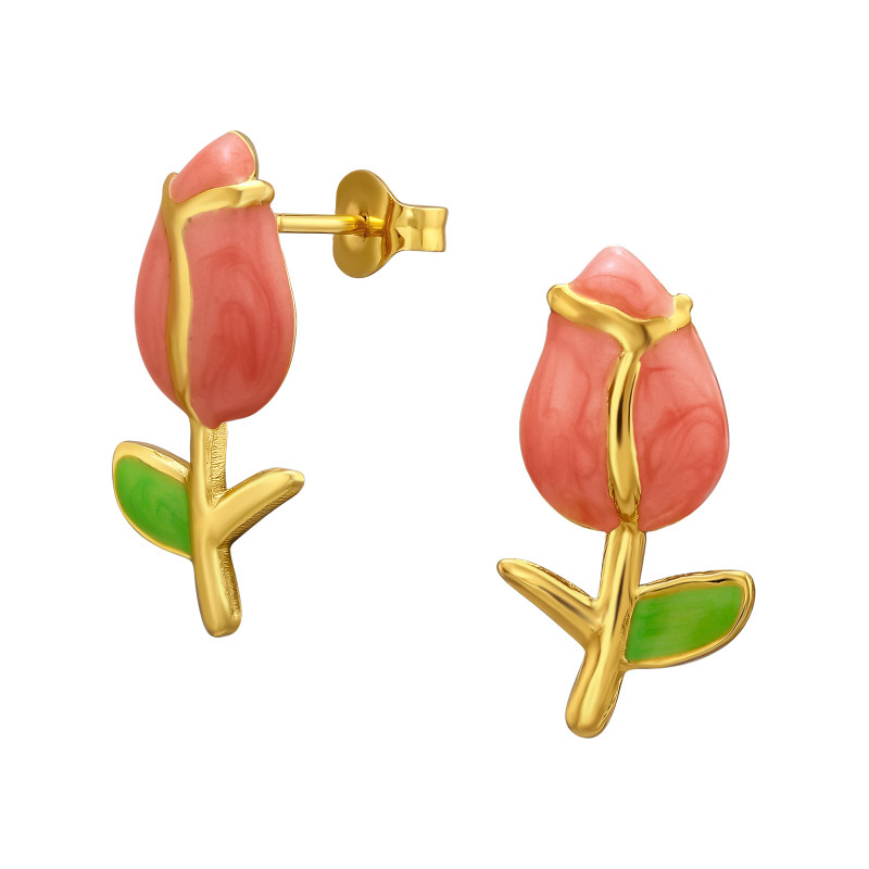 Tulipán Nemesacél Stift Fülbevaló, arany színű