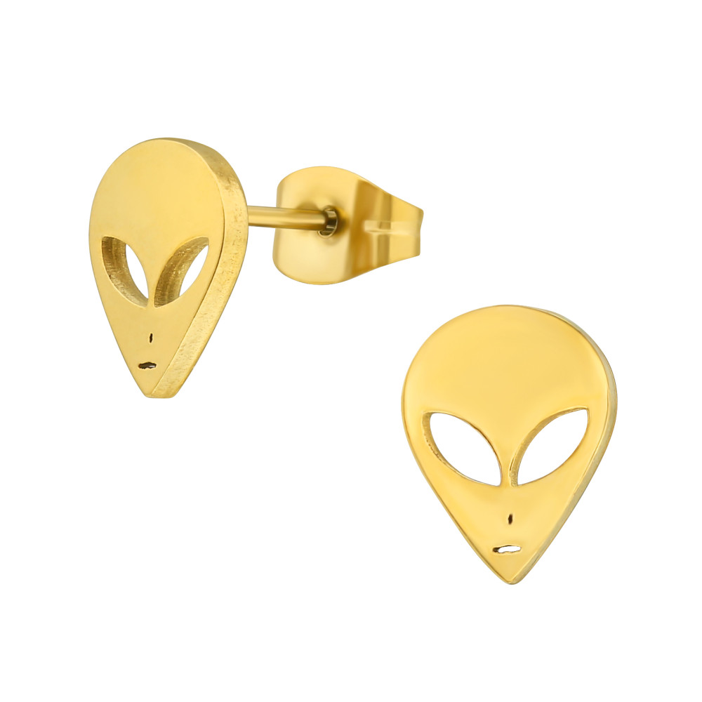 UFO Alien Fej lány fülbevaló – rozsdamentes acél, stift, arany színű, arany színű UFO Alien Fej lány fülbevaló – rozsdamentes acél, stift, arany színű, arany színű