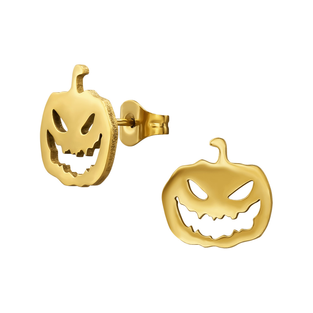 Halloweeni Tökös lány fülbevaló – rozsdamentes acél, stift, arany színű, arany színű