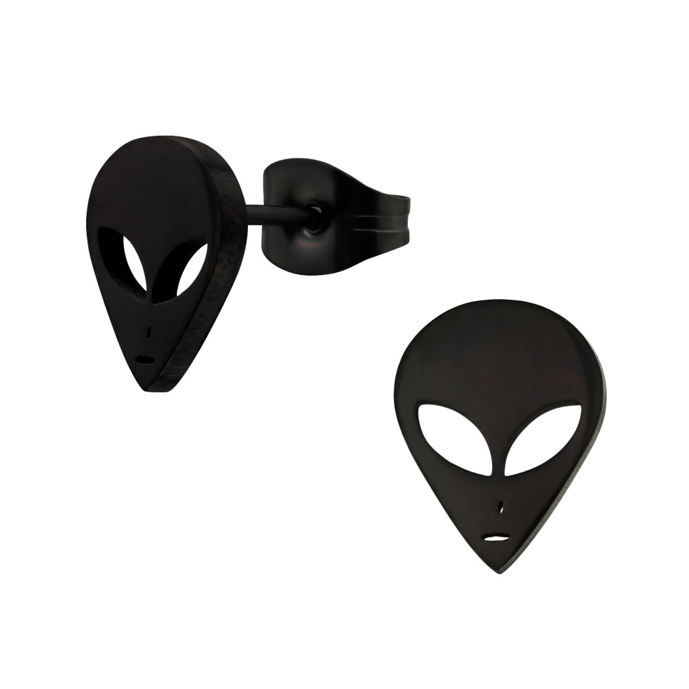 UFO Alien lány fülbevaló – rozsdamentes acél, stift, fekete, fekete