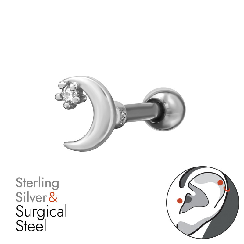 Hold labret fül piercing, acél + ezüst