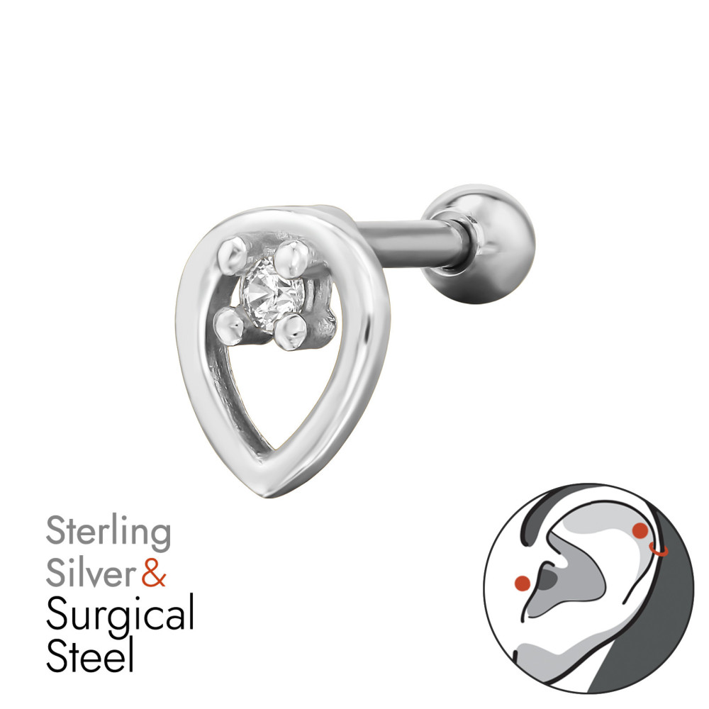 Csepp forma labret fül piercing, acél + ezüst Csepp forma labret fül piercing, acél + ezüst