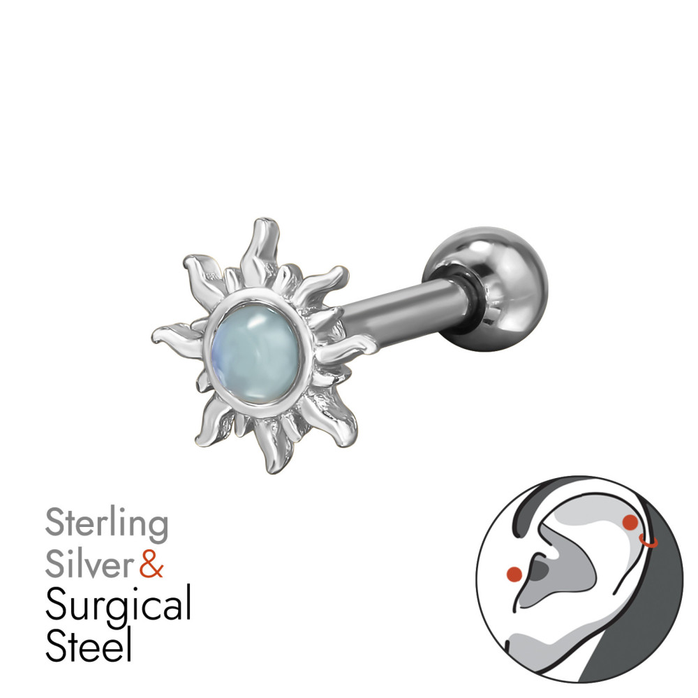 Nap labret fül piercing, acél + ezüst