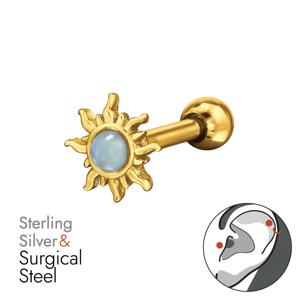 Nap labret fül piercing, acél + ezüst + arany