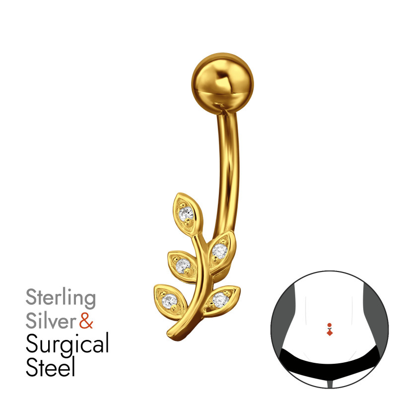 Levél köldök piercing, acél + ezüst + arany